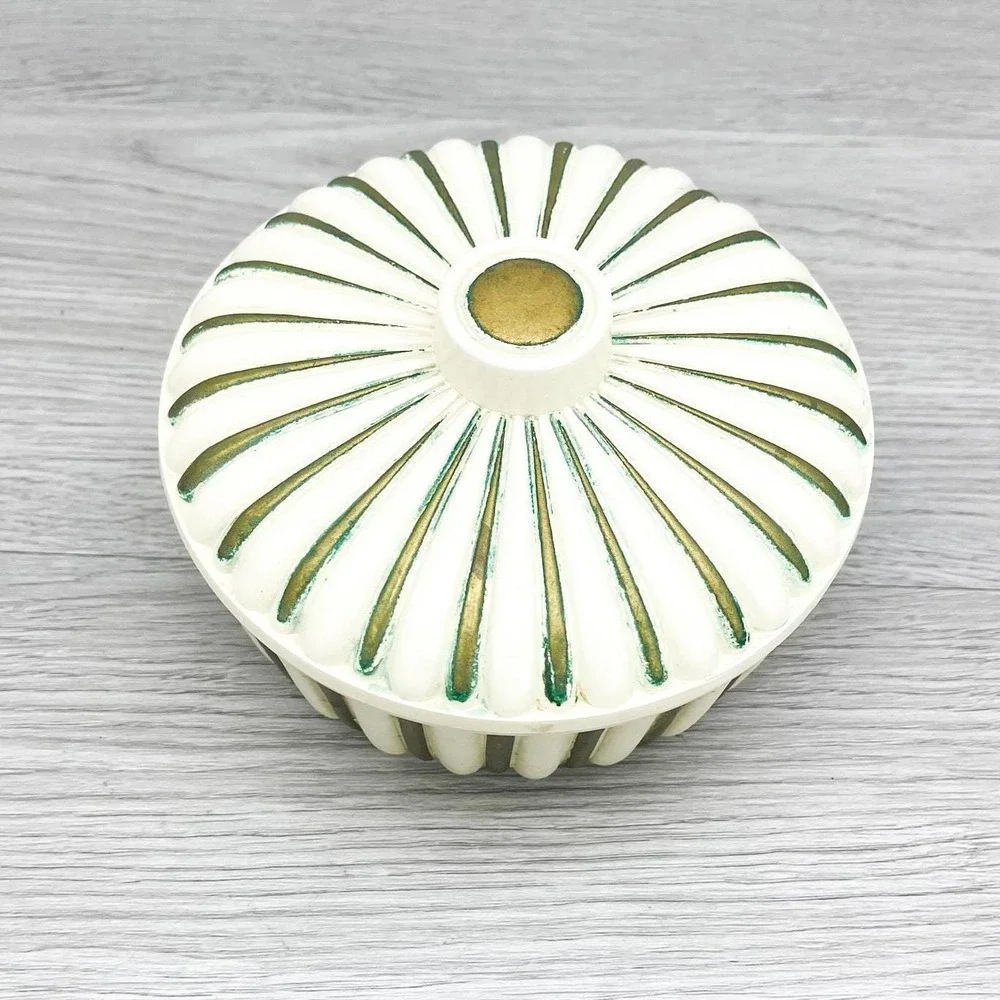 Retro Striped Plastic Candy Dish - Vintage‎ Lidded Trinket Bowl